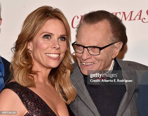Actress Cheryl Hines and producer Larry King attend the premiere of "Christmas Eve" at ArcLight Hollywood on December 2, 2015 in Hollywood,...