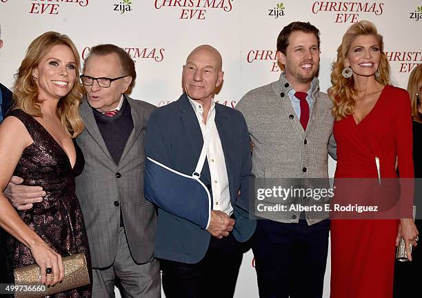Actress Cheryl Hines, producer Larry King, actors Patrick Stewart, Jon Heder and actress/producer Shawn King attend the premiere of "Christmas Eve"...