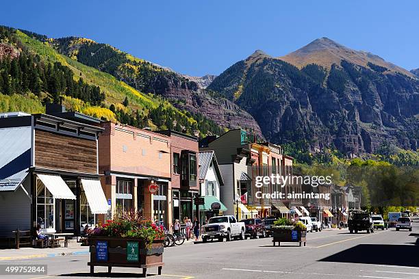 street view of telluride in colorado - telluride stock pictures, royalty-free photos & images