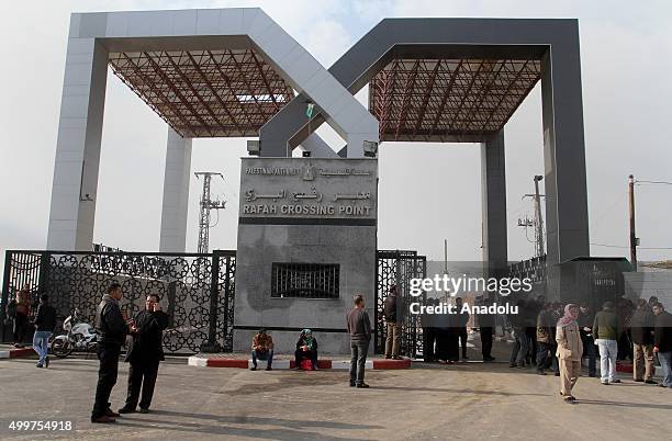 Palestinians wait for their relatives who cross Rafah border in Rafah, Gaza on December 3, 2015. Egypt is opening the Rafah border crossing Thursday...