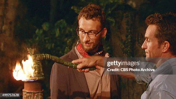 My Wheels Are Spinning" - Jeff Probst extinguishes Stephen Fishbach's torch at Tribal Council during the eleventh episode of SURVIVOR, Wednesday,...