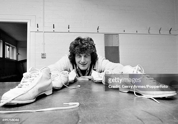 Warwickshire and England fast bowler Bob Willis getting his boots ready for England's tour of India, 16th November 1976.