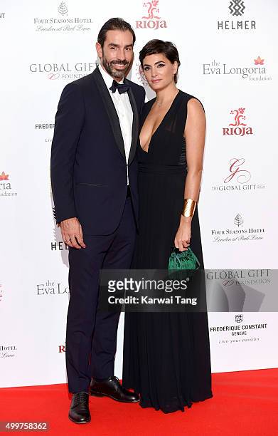 Robert Pires and Jessica Lemarie attend The Global Gift Gala at Four Seasons Hotel on November 30, 2015 in London, England.
