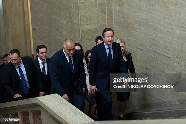 British Prime minister David Cameron arrives for his meeting with Bulgarian Prime minister Boyko Borisov in Sofia on December 3, 2015. / AFP /...