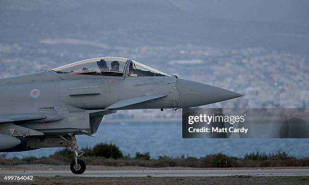 Typhoon arrives at RAF Akrotiri to begin operations on December 3, 2015 in Akrotiri, Cyprus. The RAF has sent two further Tornado aircraft and six...