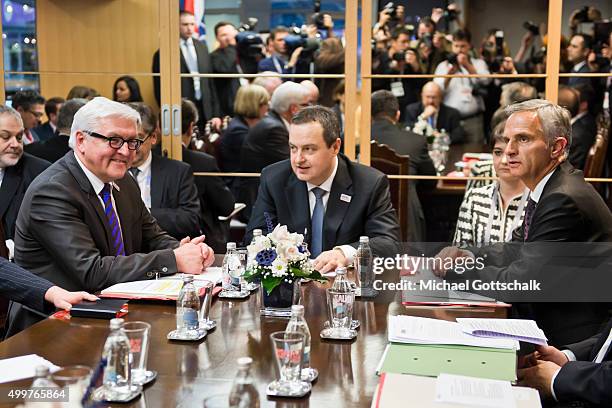 German Foreign Minister Frank-Walter Steinmeier, Foreign Minister of Serbia, Ivica Dacic, and Switzerlands Foreign Minister Didier Burkhalter attend...