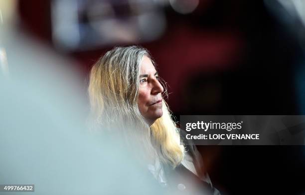 Singer Patti Smith gives an interview on December 3, 2015 in Paris, within the United Nations conference on climate change , or COP21.