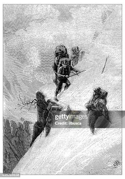 antique illustration of xix century swiss bootleggers (and mountaineers) - crook peak stock illustrations