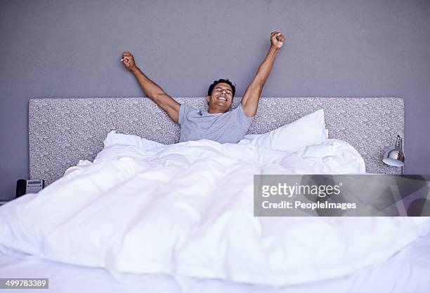 best night's sleep ever! - bed sleep stockfoto's en -beelden