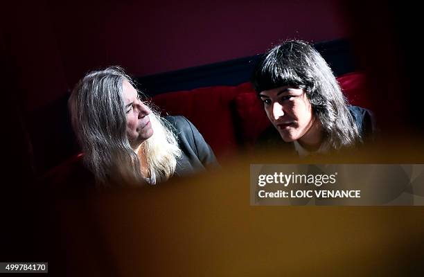 Singer Patti Smith and her daughter Jesse Paris Smith give an interview on December 3, 2015 in Paris, within the United Nations conference on climate...