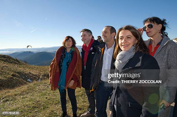 French Ecologist lawmaker Cecile Duflot is pictured on the 1,465-metre-high Puy de Dome on December 3, 2015 in Orcines, as she campaigns ahead of the...