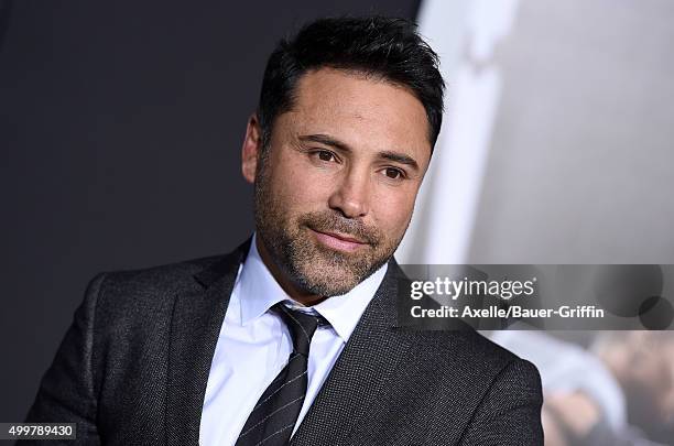 Boxer Oscar De La Hoya arrives at the premiere of Warner Bros. Pictures' 'Creed' at Regency Village Theatre on November 19, 2015 in Westwood,...