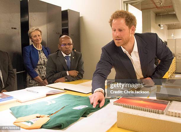 Prince Harry visits the archives at the Nelson Mandela Foundation Centre of Memory on December 3, 2015 in Johannesburg, South Africa. Prince Harry is...