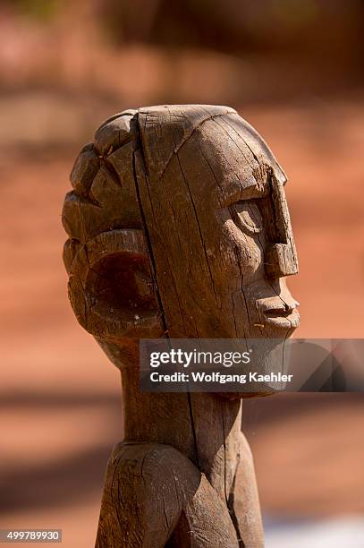 Antanosy grave totems on display at the museum at Berenty resort in southern Madagascar.