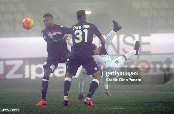 Marco Borriello of Carpi FC competes with Marco Samperisi of AC Vicenza during the TIM Cup match between Carpi FC and AC Vicenza Calcio at Alberto...