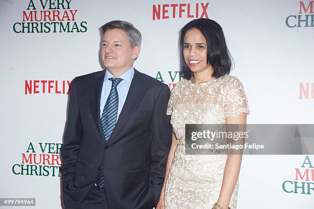 Ted Sarandos and Paulina Fischer attends "A Very Murray Christmas" New York Premiere at Paris Theater on December 2, 2015 in New York City.