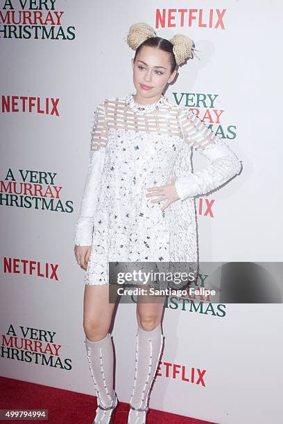 Miley Cyrus attends "A Very Murray Christmas" New York Premiere at Paris Theater on December 2, 2015 in New York City.