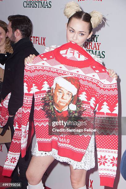 Miley Cyrus attends "A Very Murray Christmas" New York Premiere at Paris Theater on December 2, 2015 in New York City.