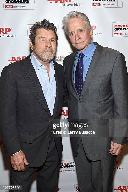 Co-founder/publisher, Rolling Stone Jann Wenner and Michael Douglas attend the AARP Movies for Grownups Gala Countdown Lunch with actor/producer...