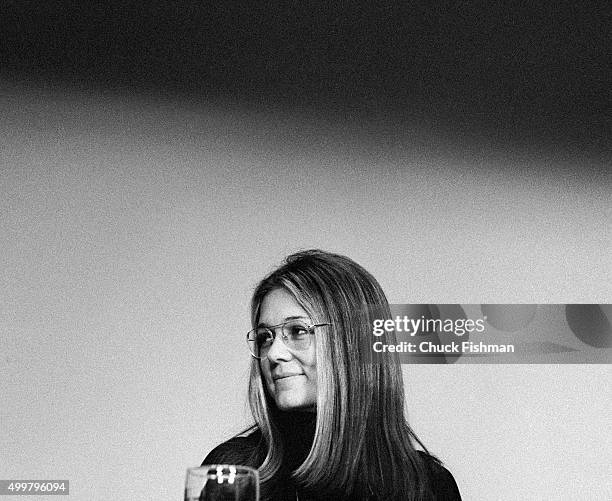 American women's rights activist and author Gloria Steinem at Northern Illinois University, DeKalb, Illinois, 1972.