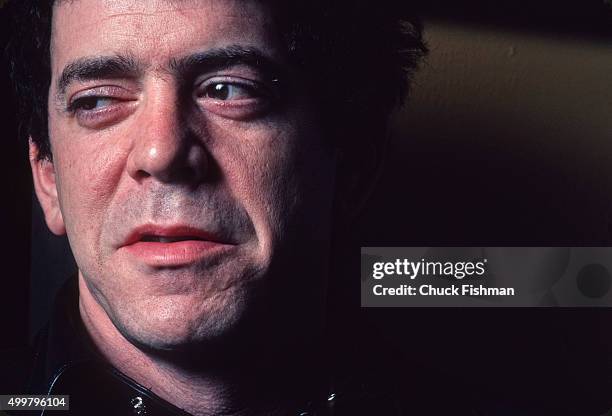 Close-up of American musician Lou Reed backstage at the Bottom Line nightclub, New York, New York, 1983.