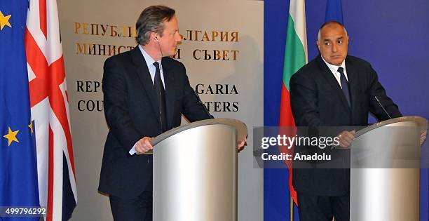 Bulgarian Prime Minister Boyko Borisov and British Prime Minister David Cameron attend a press conference after a meeting in Sofia, Bulgaria on...
