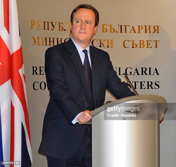 British Prime Minister David Cameron and Bulgarian Prime Minister Boyko Borisov attend a press conference after a meeting in Sofia, Bulgaria on...