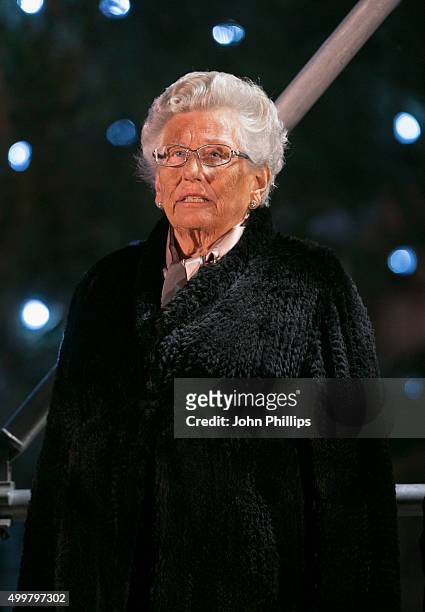 Princess Astrid Of Norway Turns On The Lights of the Trafalgar Square Christmas Tree at Trafalgar Square on December 3, 2015 in London, England.