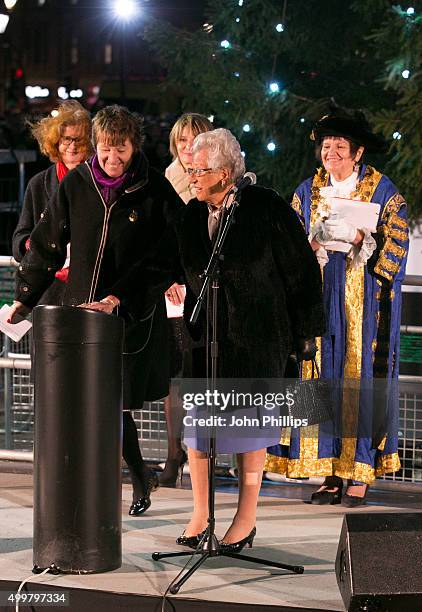 Princess Astrid Of Norway Turns On The Lights of the Trafalgar Square Christmas Tree at Trafalgar Square on December 3, 2015 in London, England.