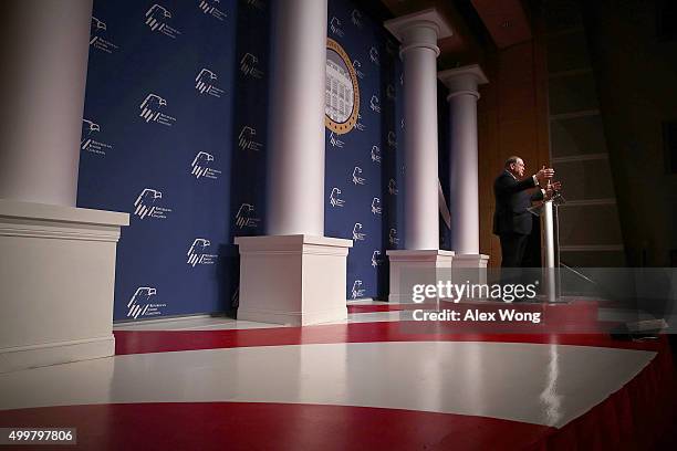 Republican presidential candidate and former Arkansas Governor Mike Huckabee addresses the Republican Jewish Coalition at Ronald Reagan Building and...