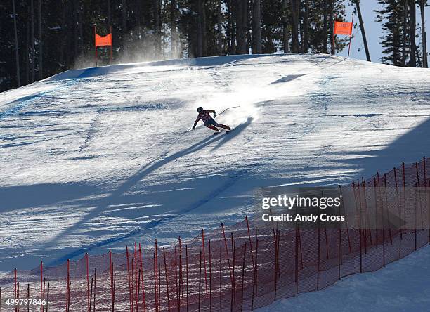 December 03: U.S. Skier Travis Ganong heads down course during the 2015 Audi Birds of Prey Men's World Cup downhill training run at the Beaver Creek...