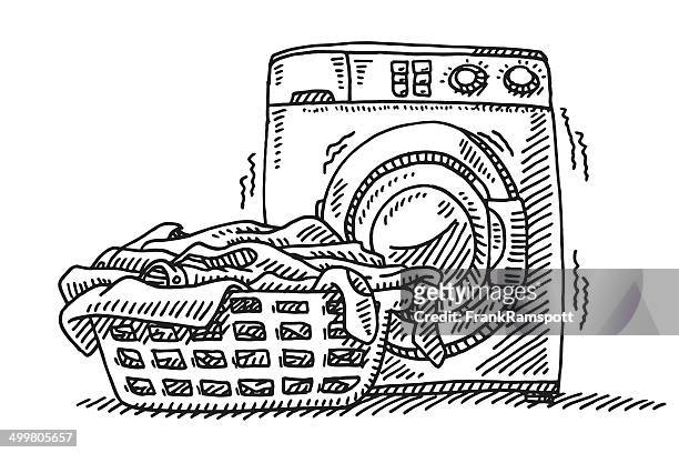 laundry basket washing machine drawing - chores stock illustrations