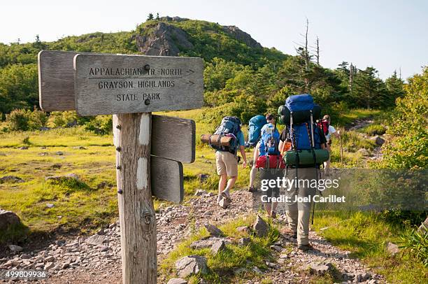 backpacking in grayson highlands state park, virginia - appalachian trail stockfoto's en -beelden