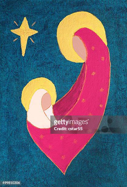 ilustraciones, imágenes clip art, dibujos animados e iconos de stock de religiosas: pintura de arte abstracto nativity en aguas turquesas, rosa, amarillo - nativity scene painting
