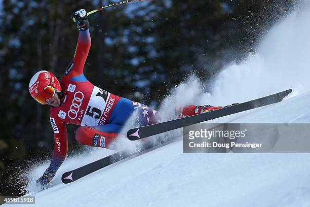 Marco Sullivan of the United States descends the course during downhill training for the Audi FIS Ski World Cup on the Birds of Prey on December 3,...