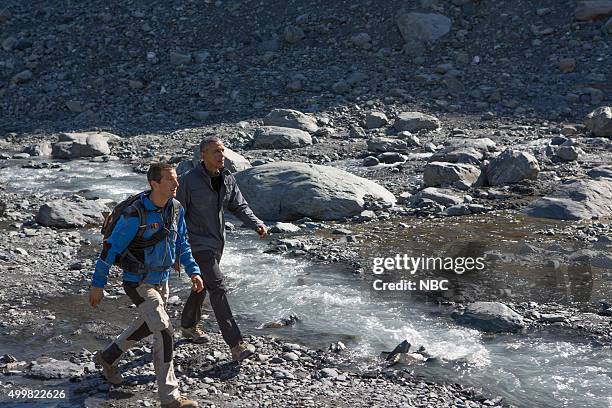 President Obama" Episode 209 -- Pictured: Bear Grylls, President Barack Obama --