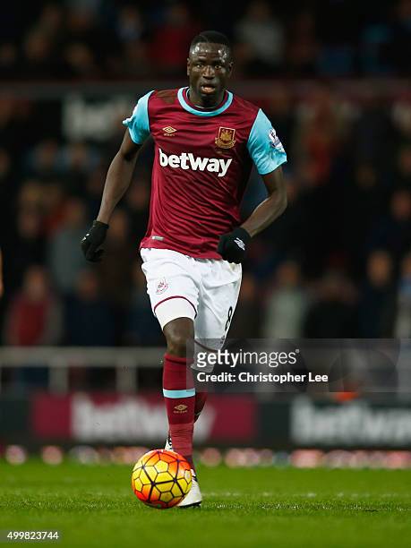 Cheikhou Kouyate of West Ham United in action during the Barclays Premier League match between West Ham United and West Bromwich Albion at the Boleyn...