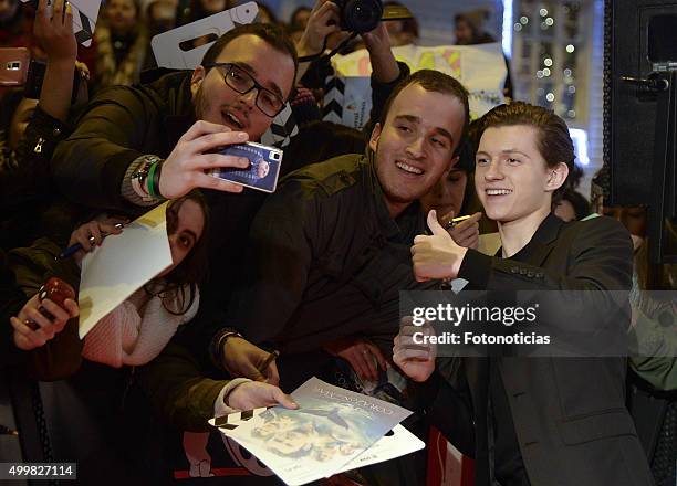 Tom Holland attends the 'In The Heart Of The Sea' Premiere at Callao Cinema on December 3, 2015 in Madrid, Spain.