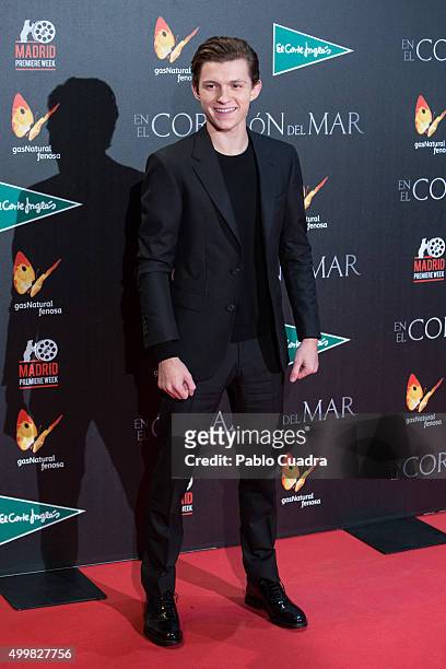 Actor Tom Holland attends the 'En el Corazon del Mar' premiere at Callao City Lights Cinema on December 3, 2015 in Madrid, Spain.