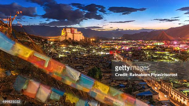 sunrise of shigatse monastery in tibet - tibet stock pictures, royalty-free photos & images