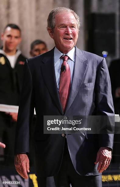 Former President George W. Bush speaks to aspiring Invictus competitors during an event to announce a major initiative prior to the 2016 Invictus...