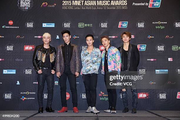 Big Bang pose at the backstage during the 2015 Mnet Asian Music Awards at AsiaWorld-Expo on December 2, 2015 in Hong Kong, China.