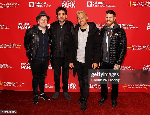 Patrick Stump, Joe Trohman, Pete Wentz and Andy Hurley of Fall Out Boy attend the 93rd Annual National Christmas Tree Lighting at The Ellipse on...