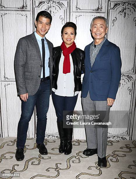 Telly Leung, Lea Salonga and George Takei attend AOL BUILD Presents: "Allegiance The Musical" at AOL Studios In New York on December 3, 2015 in New...