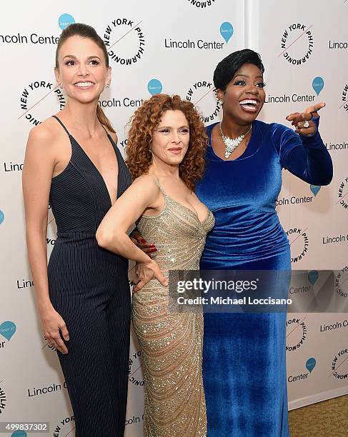 Sutton Foster, Bernadette Peters and Fantasia Barrino attend Sinatra Voice for A Century Event at David Geffen Hall on December 3, 2015 in New York...