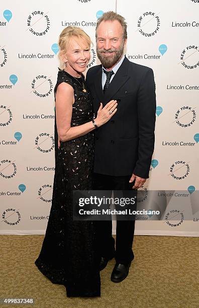 Trudie Styler and Sting attend Sinatra Voice for A Century Event at David Geffen Hall on December 3, 2015 in New York City.