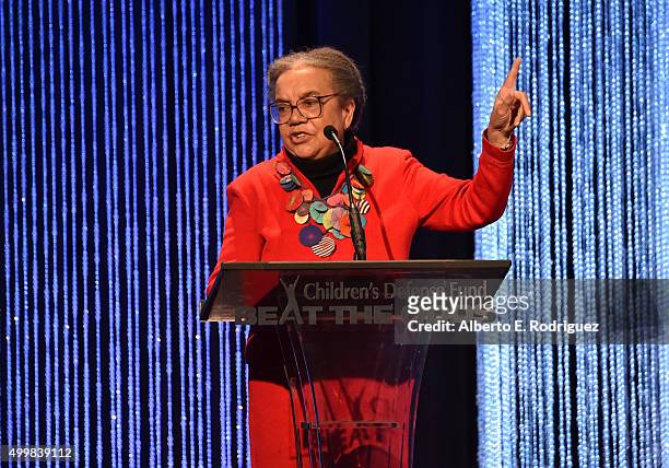 President of the Children's Defense Fund Marian Wright Edelman speaks on stage at Children's Defense Fund-California 25th Annual Beat The Odds Awards...