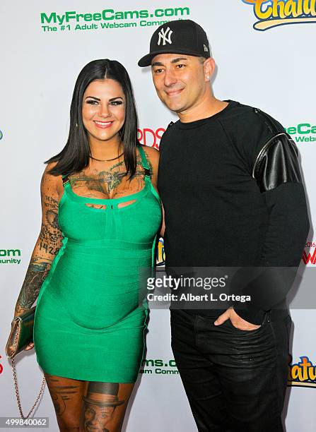Adult film actress Bonnie Rotten and musician Dennis Desantis at the 2016 AVN Awards Nomination Party held at Avalon on November 19, 2015 in...