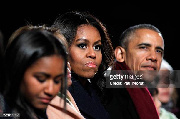 First Lady Michelle Obama and U.S. President Barack Obama attend the 93rd Annual National Christmas Tree Lighting at The Ellipse on December 3, 2015...