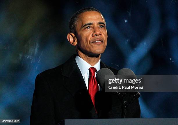 President Barack Obama speaks during the 93rd Annual National Christmas Tree Lighting at The Ellipse on December 3, 2015 in Washington, DC.